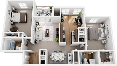 Floor plan for 2 beds, 2 baths, 1000 sqft